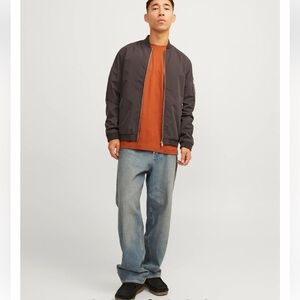 Outdoor Jacket Brand Brown Pilot Bomber Jacket Orange Quilted Lining Size Large